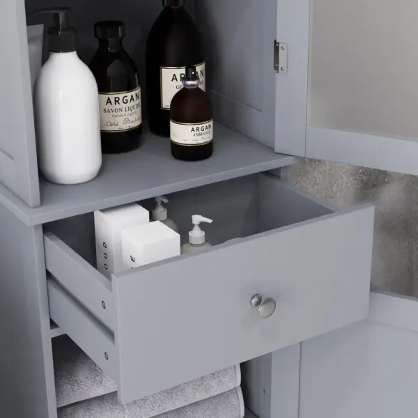 kleankin Bathroom Storage Cabinet with 3-tier Shelf Drawer Door, Floor Cabinet Free Standing Tall Slim Side Organizer Shelves in Grey