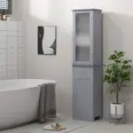 kleankin Bathroom Storage Cabinet with 3-tier Shelf Drawer Door, Floor Cabinet Free Standing Tall Slim Side Organizer Shelves in Grey