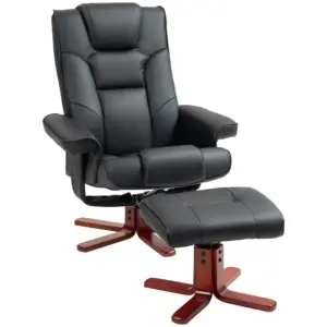 HOMCOM Faux Leather Manual Recliner and Footstool Set in Black