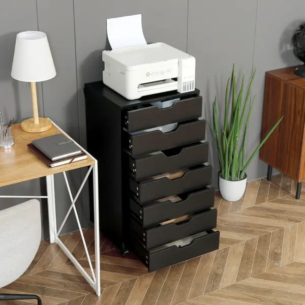 Vinsetto Vertical Filing Cabinet, 7-drawer File Cabinet, Mobile Office Cabinet on Wheels for Study, Home Office in Black