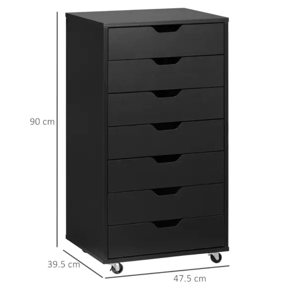 Vinsetto Vertical Filing Cabinet, 7-drawer File Cabinet, Mobile Office Cabinet on Wheels for Study, Home Office in Black