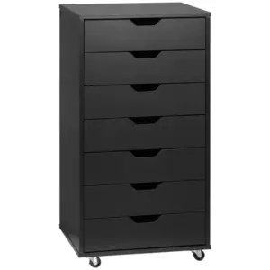 Vinsetto Vertical Filing Cabinet, 7-drawer File Cabinet, Mobile Office Cabinet on Wheels for Study, Home Office in Black