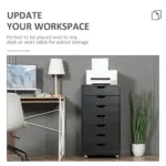 Vinsetto Vertical Filing Cabinet, 7-drawer File Cabinet, Mobile Office Cabinet on Wheels for Study, Home Office in Black