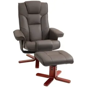 HOMCOM Faux Leather Manual Recliner and Footstool Set in Brown