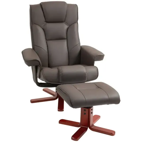 HOMCOM Faux Leather Manual Recliner and Footstool Set in Brown