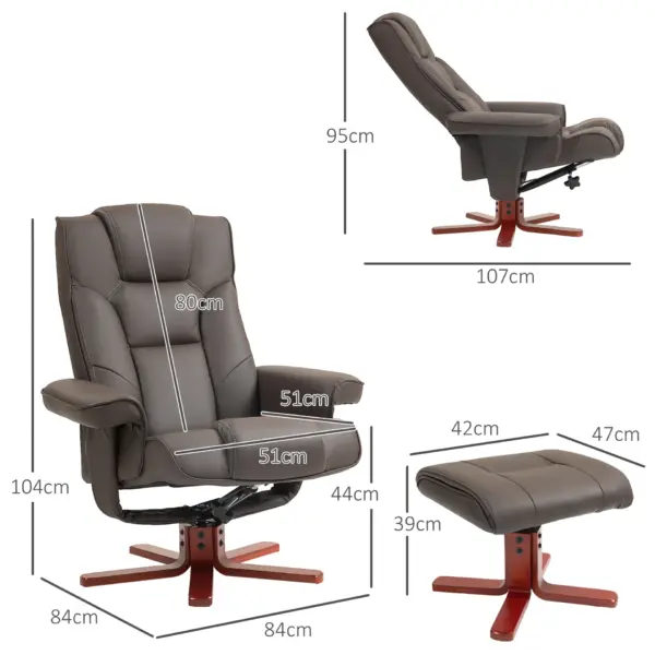 HOMCOM Faux Leather Manual Recliner and Footstool Set in Brown