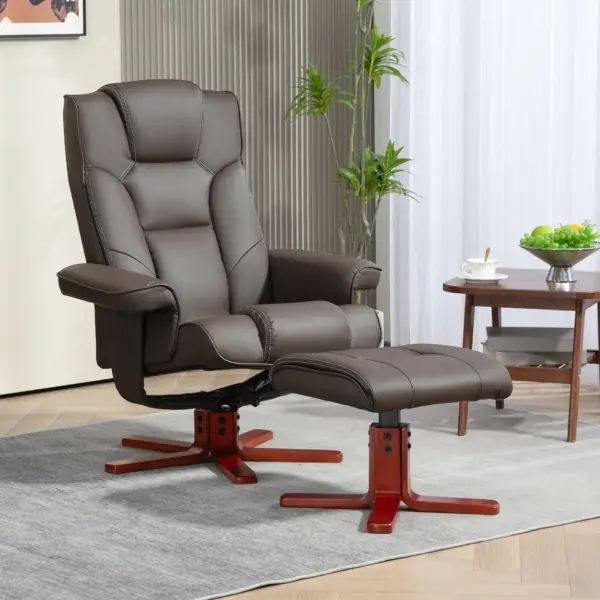 HOMCOM Faux Leather Manual Recliner and Footstool Set in Brown
