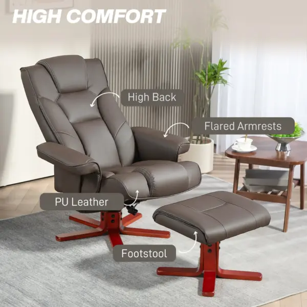 HOMCOM Faux Leather Manual Recliner and Footstool Set in Brown