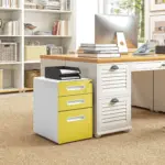 Vinsetto 3 Drawer Filing Cabinet, Steel Lockable File Cabinet with Lock and Wheels, for A4, Letter, Legal Sized Files in Yellow