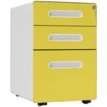 Vinsetto 3 Drawer Filing Cabinet, Steel Lockable File Cabinet with Lock and Wheels, for A4, Letter, Legal Sized Files in Yellow