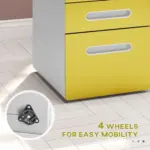 Vinsetto 3 Drawer Filing Cabinet, Steel Lockable File Cabinet with Lock and Wheels, for A4, Letter, Legal Sized Files in Yellow