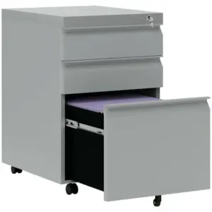 Vinsetto 3 Drawer Filing Cabinet, Mobile Metal File Cabinet with Anti-tilt Design for Letter, A4, Legal Size in Grey