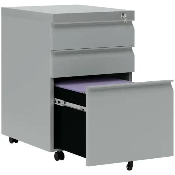 Vinsetto 3 Drawer Filing Cabinet, Mobile Metal File Cabinet with Anti-tilt Design for Letter, A4, Legal Size in Grey