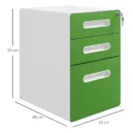 Vinsetto 3 Drawer Filing Cabinet, Steel Lockable File Cabinet with Lock and Wheels, for A4, Letter, Legal Sized Files in Green