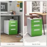 Vinsetto 3 Drawer Filing Cabinet, Steel Lockable File Cabinet with Lock and Wheels, for A4, Letter, Legal Sized Files in Green
