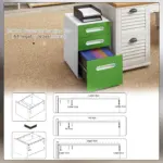 Vinsetto 3 Drawer Filing Cabinet, Steel Lockable File Cabinet with Lock and Wheels, for A4, Letter, Legal Sized Files in Green