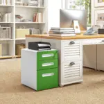 Vinsetto 3 Drawer Filing Cabinet, Steel Lockable File Cabinet with Lock and Wheels, for A4, Letter, Legal Sized Files in Green