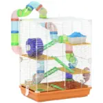 PawHut 5 Tier Hamster Cage Carrier Habitat with Exercise Wheels, Tunnel in Orange