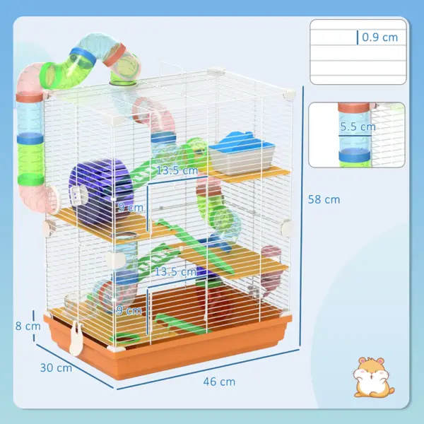 PawHut 5 Tier Hamster Cage Carrier Habitat with Exercise Wheels, Tunnel in Orange