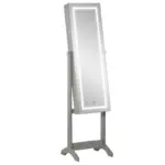HOMCOM Jewellery Cabinet with LED Light, Lockable Jewellery Organiser with Full-Length Mirror for Bedroom Dressing Room in Grey