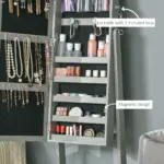 HOMCOM Jewellery Cabinet with LED Light, Lockable Jewellery Organiser with Full-Length Mirror for Bedroom Dressing Room in Grey