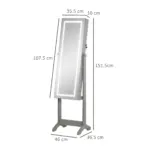 HOMCOM Jewellery Cabinet with LED Light, Lockable Jewellery Organiser with Full-Length Mirror for Bedroom Dressing Room in Grey