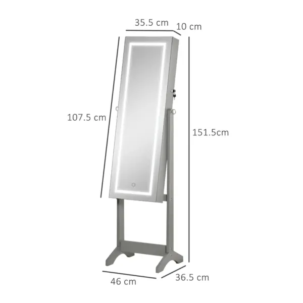 HOMCOM Jewellery Cabinet with LED Light, Lockable Jewellery Organiser with Full-Length Mirror for Bedroom Dressing Room in Grey