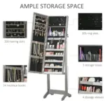 HOMCOM Jewellery Cabinet with LED Light, Lockable Jewellery Organiser with Full-Length Mirror for Bedroom Dressing Room in Grey