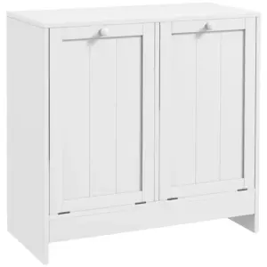 kleankin Tilt-Out Laundry Cabinet, Modern Bathroom Cabinet with 2 Compartments for Bathroom Washroom in White