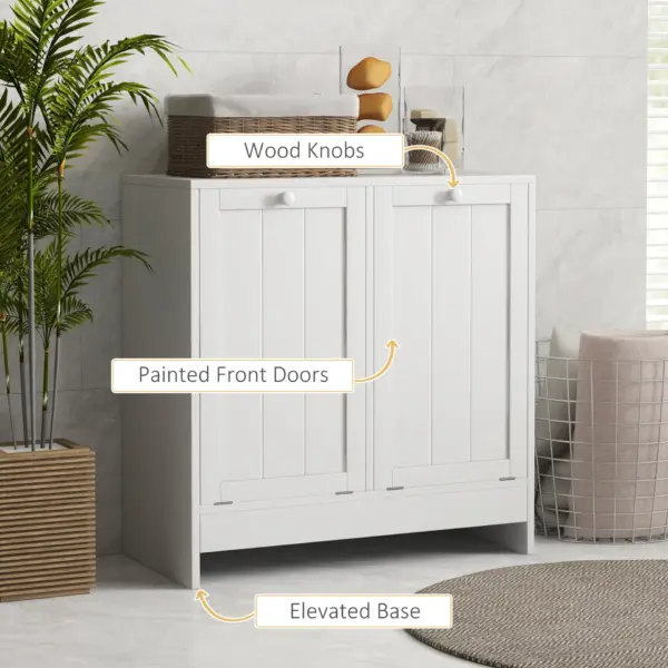 kleankin Tilt-Out Laundry Cabinet, Modern Bathroom Cabinet with 2 Compartments for Bathroom Washroom in White