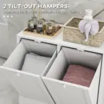 kleankin Tilt-Out Laundry Cabinet, Modern Bathroom Cabinet with 2 Compartments for Bathroom Washroom in White