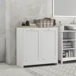 kleankin Tilt-Out Laundry Cabinet, Modern Bathroom Cabinet with 2 Compartments for Bathroom Washroom in White