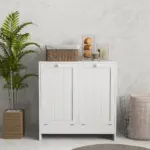 kleankin Tilt-Out Laundry Cabinet, Modern Bathroom Cabinet with 2 Compartments for Bathroom Washroom in White