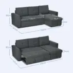 HOMCOM 3 Seater Sofa Bed, L-Shaped Corner Sofa, Pull Out Sofa with Storage, Convertible Click Clack Settee Sectional Sleeper Futon in Dark Grey