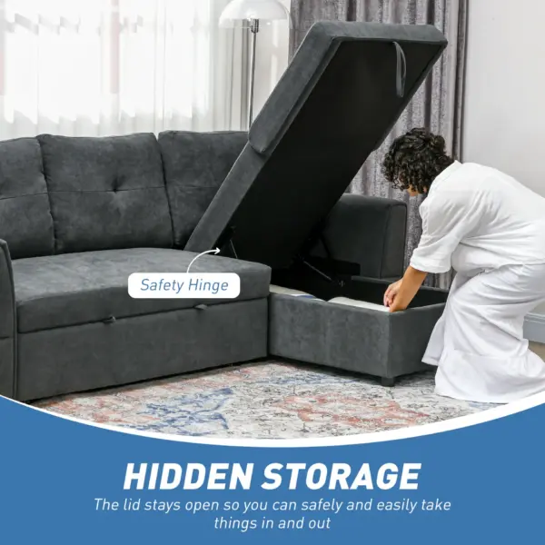 HOMCOM 3 Seater Sofa Bed, L-Shaped Corner Sofa, Pull Out Sofa with Storage, Convertible Click Clack Settee Sectional Sleeper Futon in Dark Grey