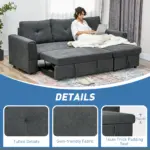 HOMCOM 3 Seater Sofa Bed, L-Shaped Corner Sofa, Pull Out Sofa with Storage, Convertible Click Clack Settee Sectional Sleeper Futon in Dark Grey