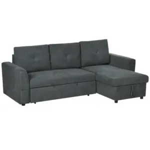 HOMCOM 3 Seater Sofa Bed, L-Shaped Corner Sofa, Pull Out Sofa with Storage, Convertible Click Clack Settee Sectional Sleeper Futon in Dark Grey