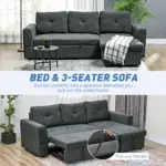 HOMCOM 3 Seater Sofa Bed, L-Shaped Corner Sofa, Pull Out Sofa with Storage, Convertible Click Clack Settee Sectional Sleeper Futon in Dark Grey