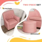 AIYAPLAY 2PCs Kids Sofa Set with Footrest, for Playroom, Bedroom in Pink