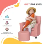 AIYAPLAY 2PCs Kids Sofa Set with Footrest, for Playroom, Bedroom in Pink