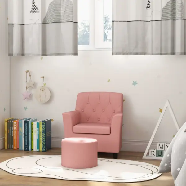 AIYAPLAY 2PCs Kids Sofa Set with Footrest, for Playroom, Bedroom in Pink