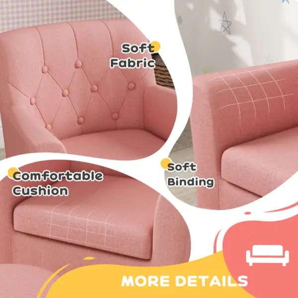 AIYAPLAY 2PCs Kids Sofa Set with Footrest, for Playroom, Bedroom in Pink