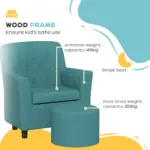 AIYAPLAY 2PCs Kids Sofa Set with Footrest, for Playroom, Bedroom in Blue