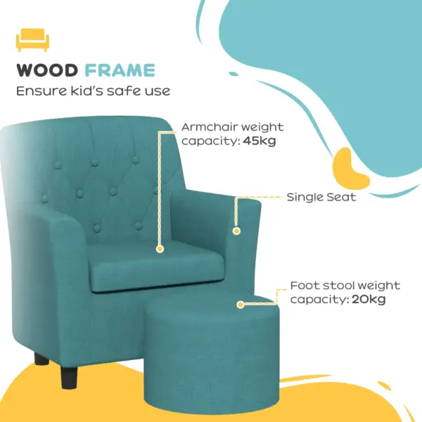 AIYAPLAY 2PCs Kids Sofa Set with Footrest, for Playroom, Bedroom in Blue