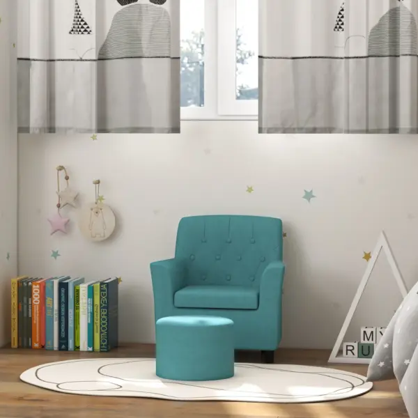 AIYAPLAY 2PCs Kids Sofa Set with Footrest, for Playroom, Bedroom in Blue