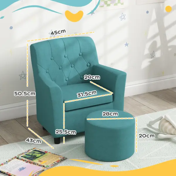 AIYAPLAY 2PCs Kids Sofa Set with Footrest, for Playroom, Bedroom in Blue