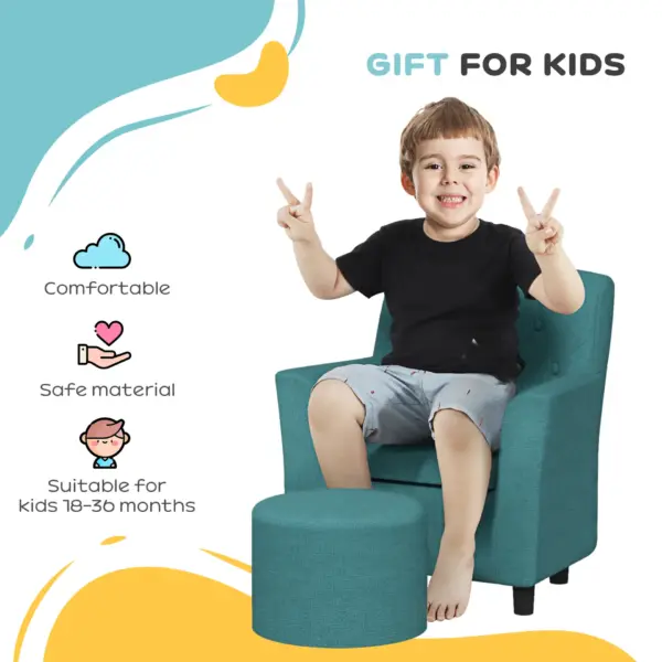 AIYAPLAY 2PCs Kids Sofa Set with Footrest, for Playroom, Bedroom in Blue
