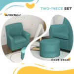 AIYAPLAY 2PCs Kids Sofa Set with Footrest, for Playroom, Bedroom in Blue