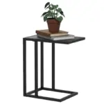 HOMCOM C Shape Bedside Table with Metal Frame Wood-Effect Top Sofa Narrow Snack End Table for Living Room in Black