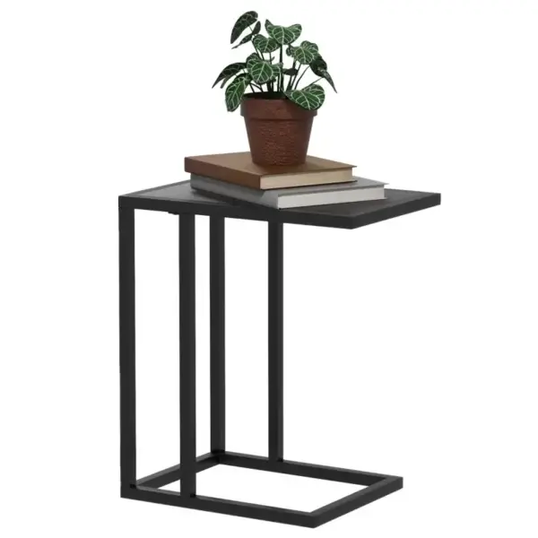 HOMCOM C Shape Bedside Table with Metal Frame Wood-Effect Top Sofa Narrow Snack End Table for Living Room in Black
